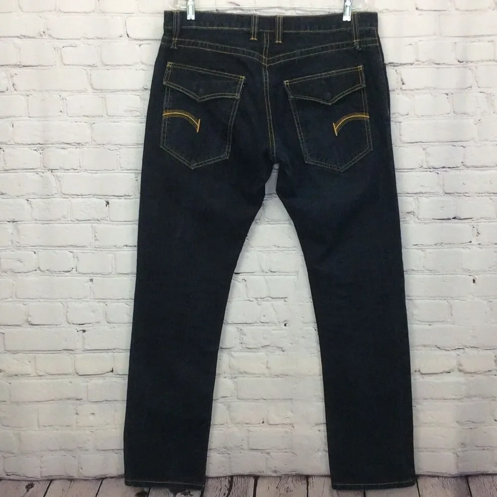 Rank Brand Jeans Men’s Sz 34x32 Dark Wash Stretch Flap Back Pockets Made In USA